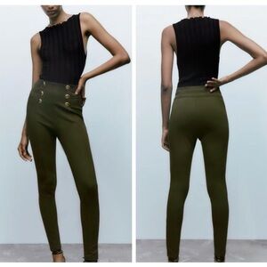 ZARA high rise decorative button leggings